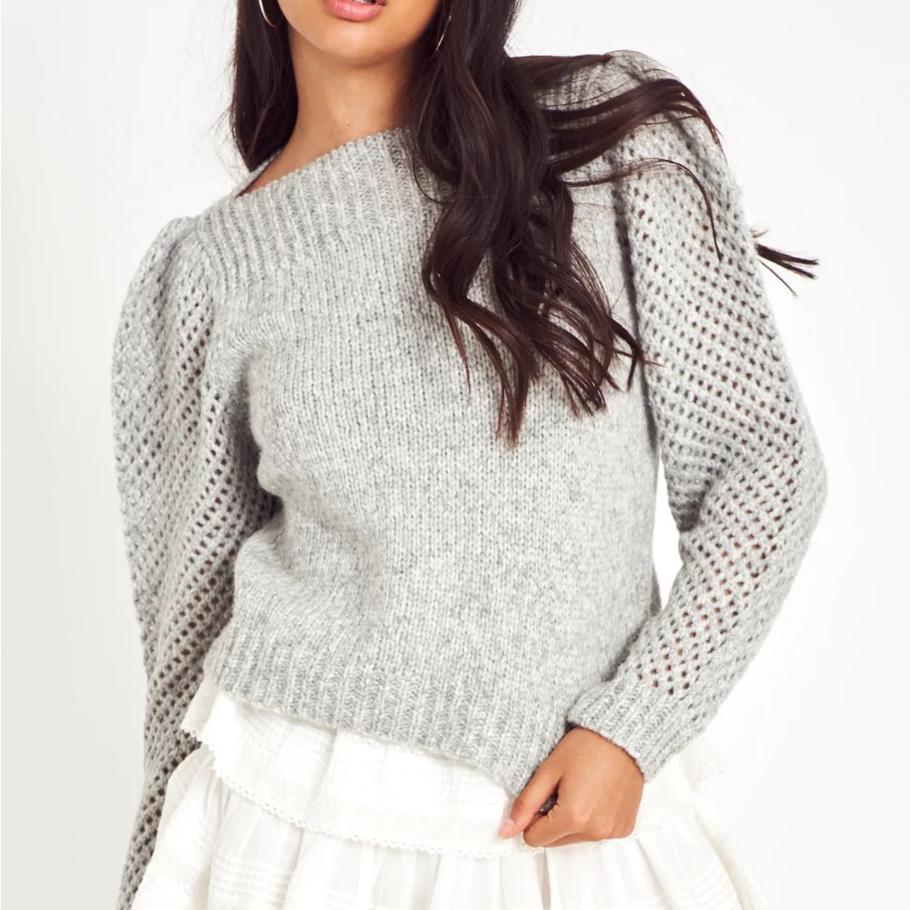 LoveShackFancy Rosie Pullover Sweater Size Small, Grey